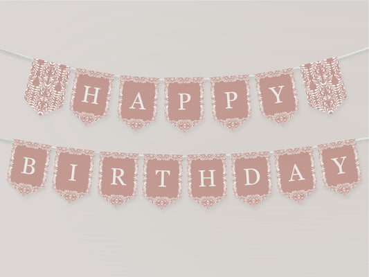 Pink Talavera Happy Birthday Banner Printable Template, Spanish Tile Mexican Birthday Fiesta Girl, Rose Cielito Lindo WP1017