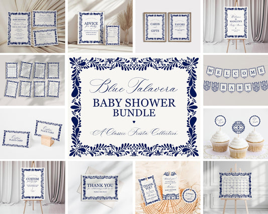 Blue Talavera Baby Shower Printable Bundle, Spanish Tile Mexican Baby Shower Fiesta, Gender Neutral Baby Sprinkle Cielito Lindo WP1018