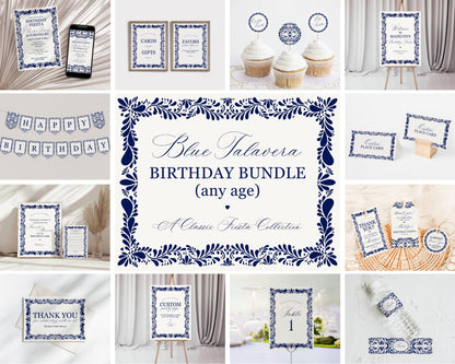 Blue Talavera Birthday Bundle Printable Template, Spanish Tile Mexican Birthday Fiesta, Papel Picado Birthday Party Decor WP1018