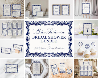 Blue Talavera Bridal Shower Printable Template Bundle, Spanish Tile Mexican Couples Shower Fiesta, Papel Picado Bridal Brunch WP1018