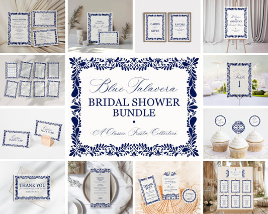 Blue Talavera Bridal Shower Printable Template Bundle, Spanish Tile Mexican Couples Shower Fiesta, Papel Picado Bridal Brunch WP1018