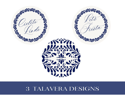 Blue Talavera Cupcake Toppers Printable Template, Spanish Tile Bridal Shower Decor, Mexican Baby Shower Fiesta WP1018