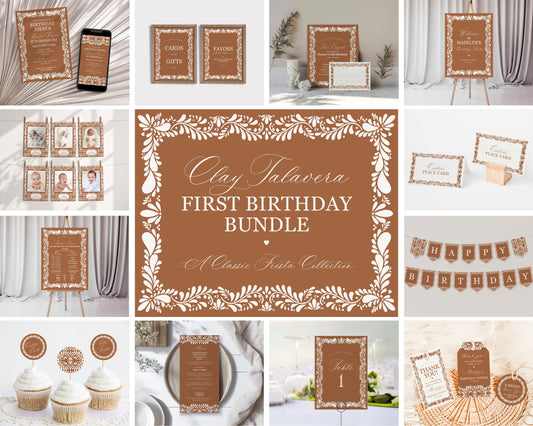 Clay Talavera First Birthday Bundle Printable Template, Spanish Tile Mexican First Fiesta, Terracotta Birthday Party Decor WP1019