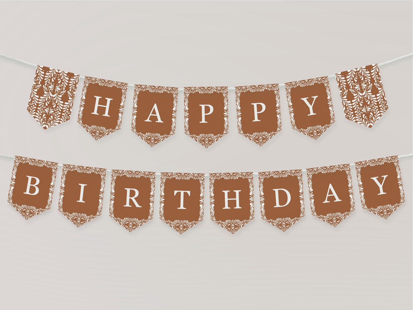 Clay Talavera Happy Birthday Banner Printable Template, Burnt Orange Spanish Tile Mexican Birthday Fiesta, Terracotta Birthday Party WP1019