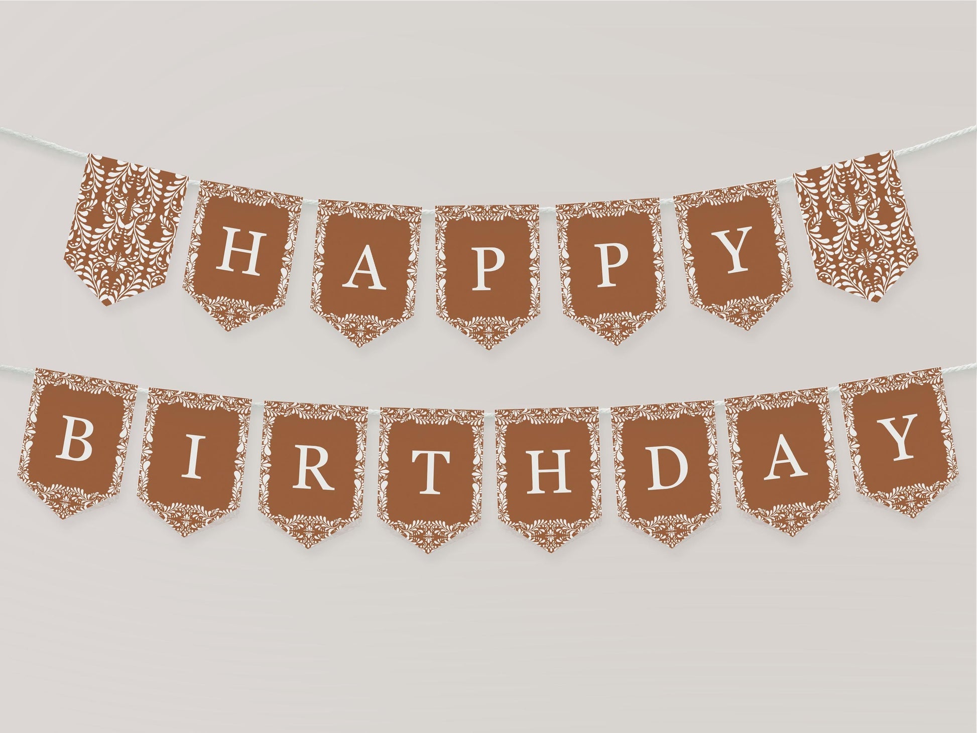 Clay Talavera Happy Birthday Banner Printable Template, Burnt Orange Spanish Tile Mexican Birthday Fiesta, Terracotta Birthday Party WP1019