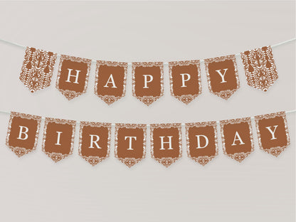 Clay Talavera Happy Birthday Banner Printable Template, Burnt Orange Spanish Tile Mexican Birthday Fiesta, Terracotta Birthday Party WP1019