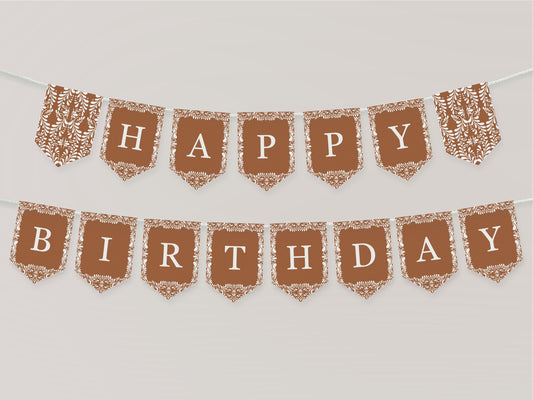 Clay Talavera Happy Birthday Banner Printable Template, Burnt Orange Spanish Tile Mexican Birthday Fiesta, Terracotta Birthday Party WP1019