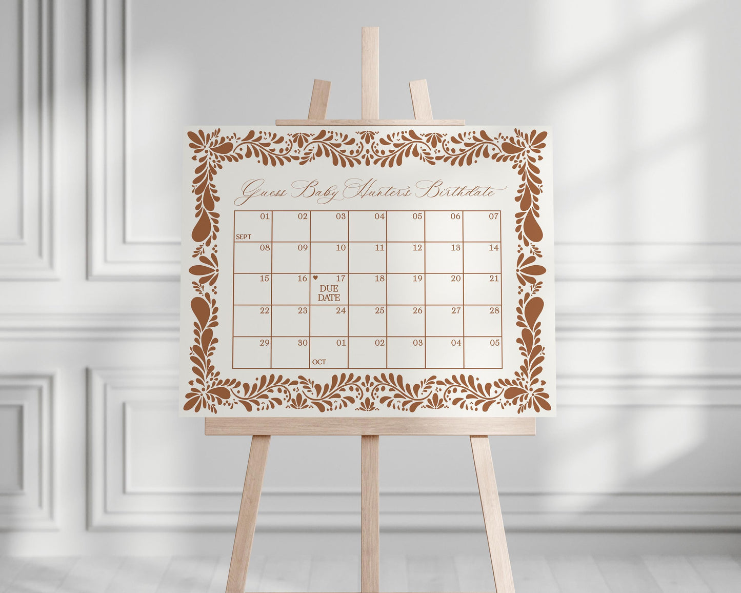 Clay Talavera Baby Shower Guess the Date Template, Burnt Orange Spanish Tile Mexican Fiesta, Terracotta Baby Sprinkle Cielito Lindo WP1019