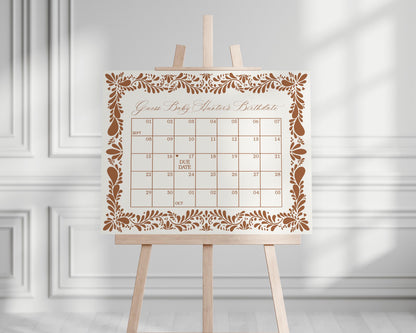 Clay Talavera Baby Shower Guess the Date Template, Burnt Orange Spanish Tile Mexican Fiesta, Terracotta Baby Sprinkle Cielito Lindo WP1019