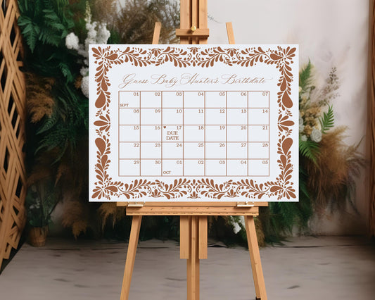 Clay Talavera Baby Shower Guess the Date Template, Burnt Orange Spanish Tile Mexican Fiesta, Terracotta Baby Sprinkle Cielito Lindo WP1019