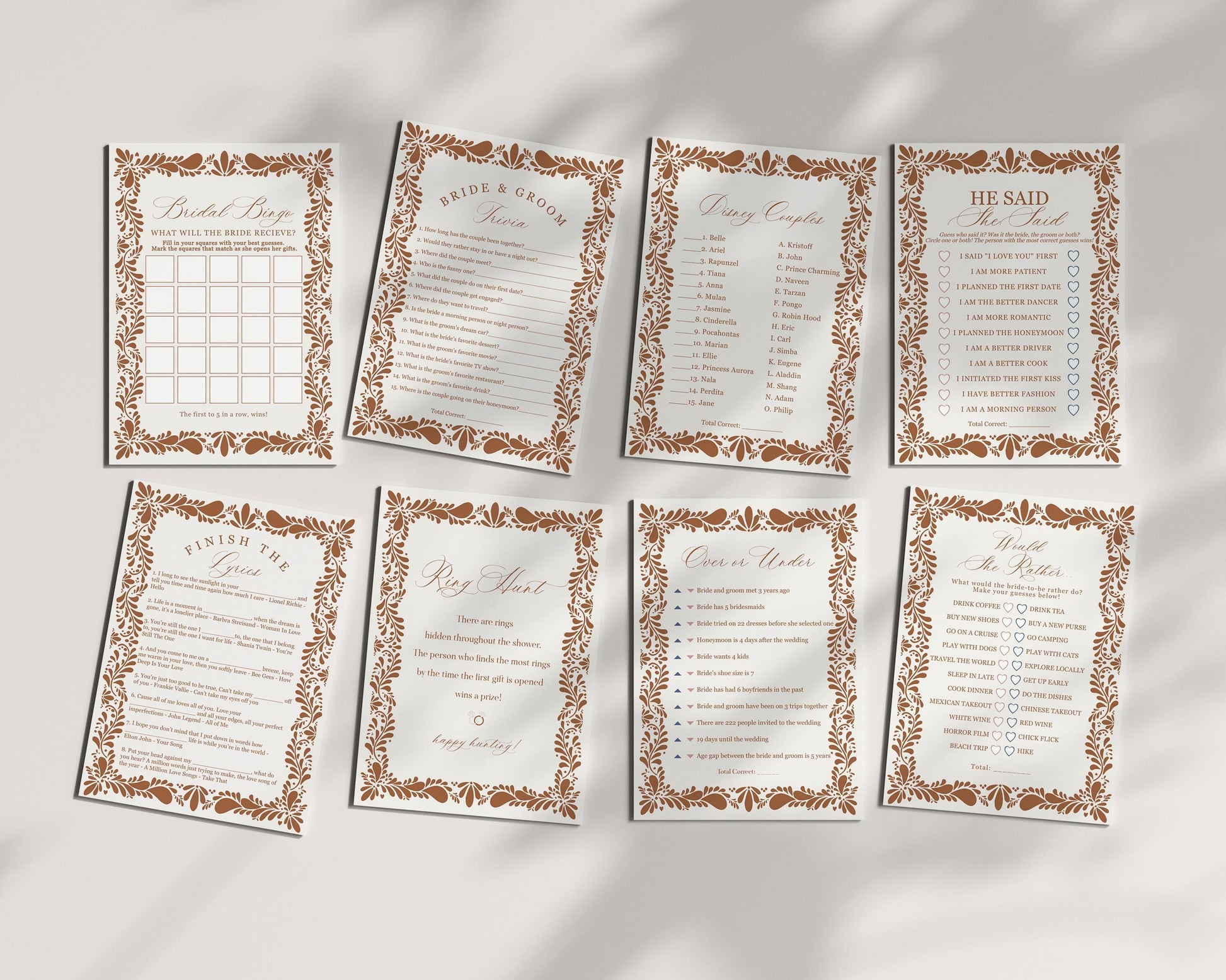 Clay Talavera Bridal Shower Games Set Template, Burnt Orange Spanish Tile Mexican Couples Shower Fiesta, Terracotta Bridal Brunch WP1019