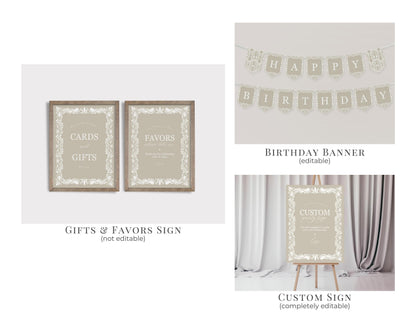 Beige Talavera First Birthday Bundle Printable Template, Neutral Spanish Tile Mexican First Fiesta, Papel Picado 1st Birthday Party WP1020