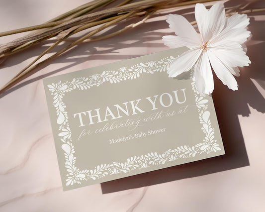 Beige Talavera Thank You Card Printable Template, Neutral Spanish Tile Wedding Decor, Mexican Baby Shower Fiesta, Bridal Shower Decor WP1020