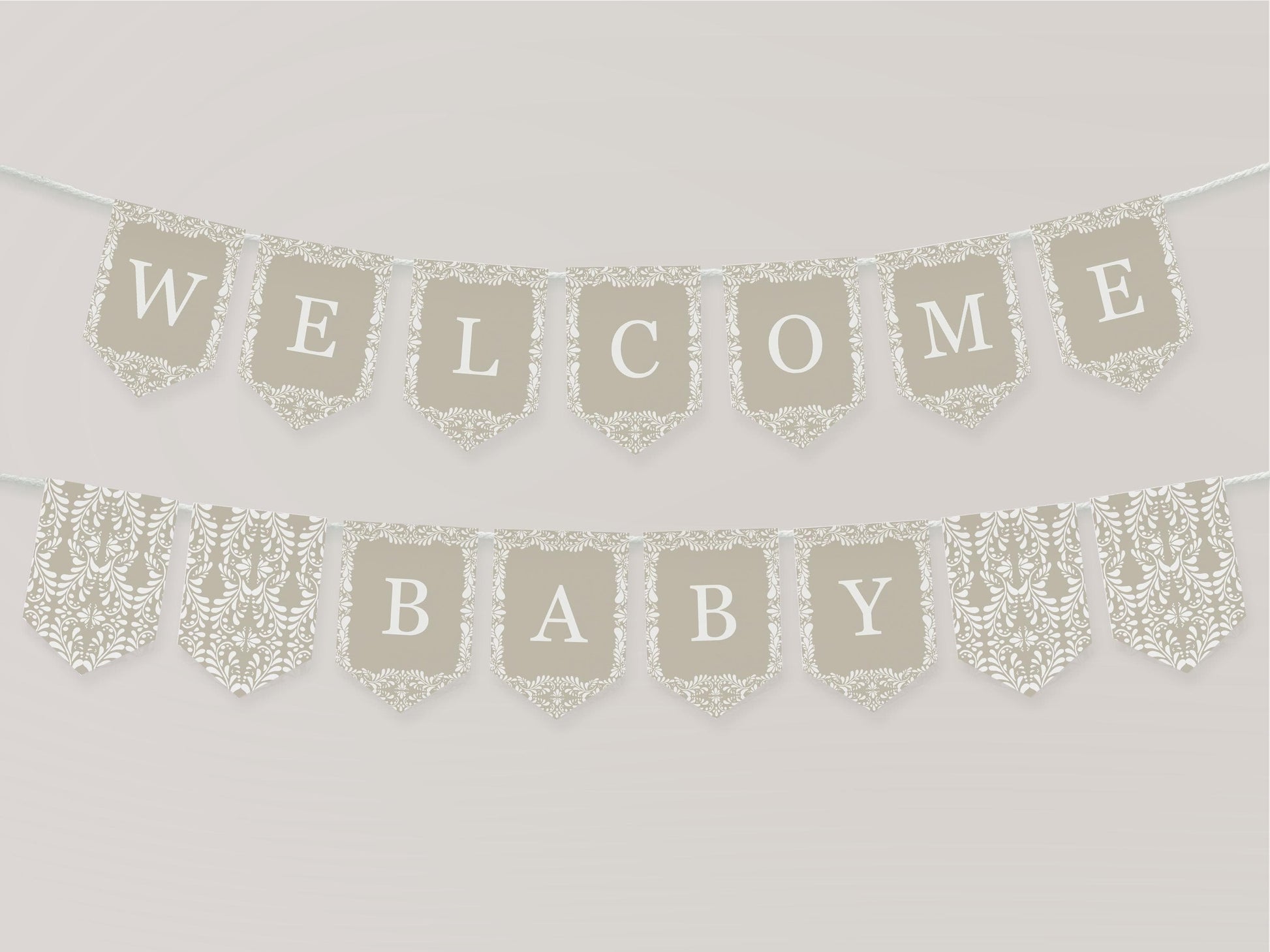 Beige Talavera Baby Shower Banner Printable Template, Gender Neutral Spanish Tile Mexican Baby Fiesta Cielito Lindo Baby Sprinkle WP1020