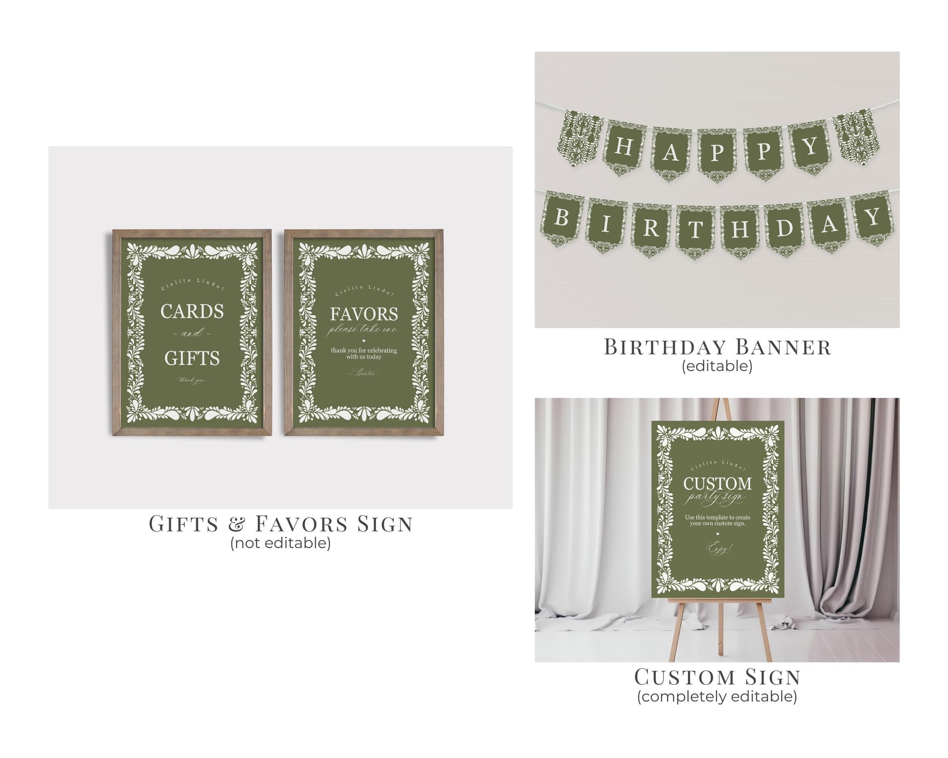 Green Talavera First Birthday Bundle Printable Template, Olive Spanish Tile Mexican First Fiesta, Terracotta 1st Birthday Party Decor WP1021