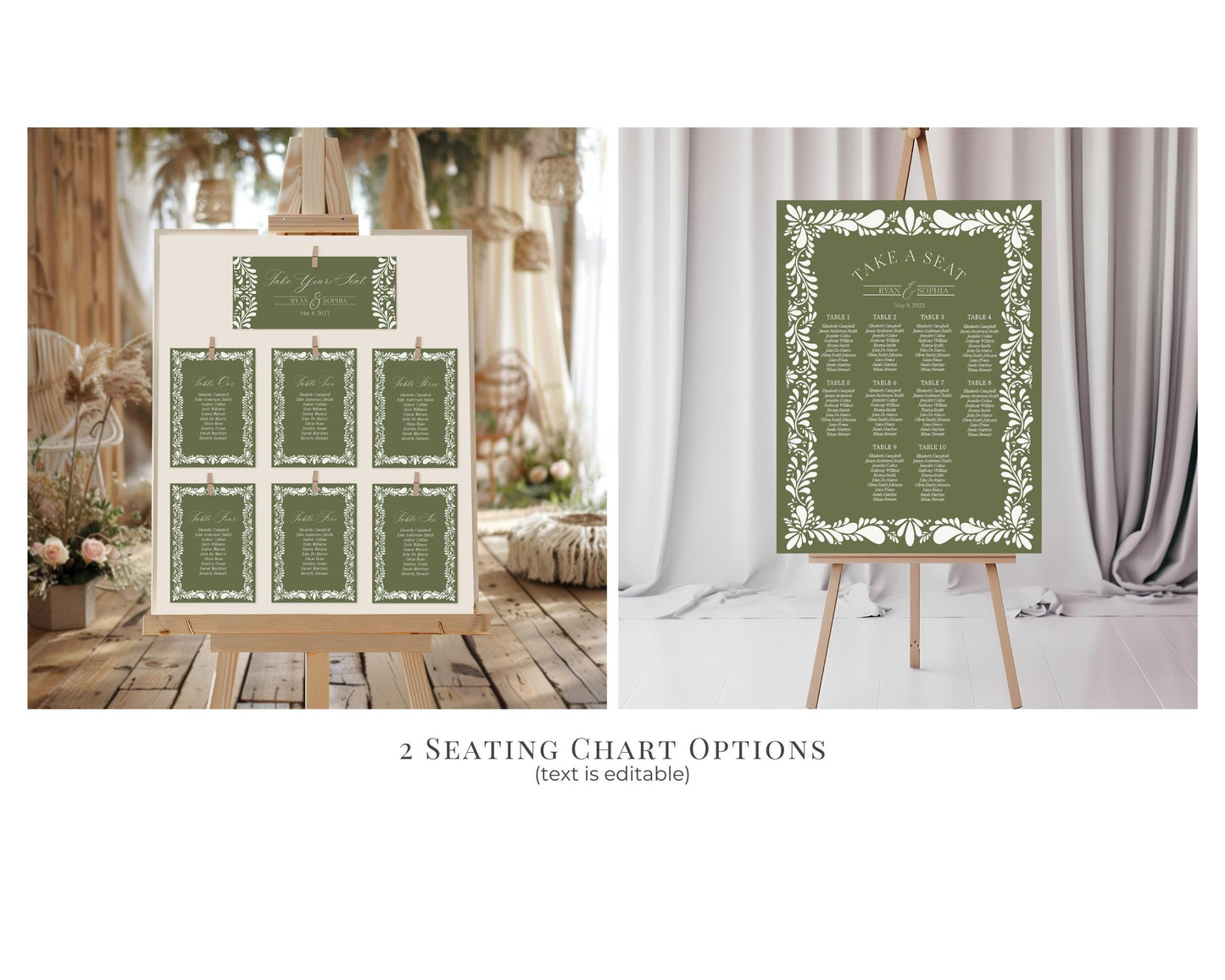 Green Talavera Wedding Decor Printable Template Bundle, Olive Spanish Tile Wedding Ceremony Decor, Mexican Fiesta Wedding Decor WP1021