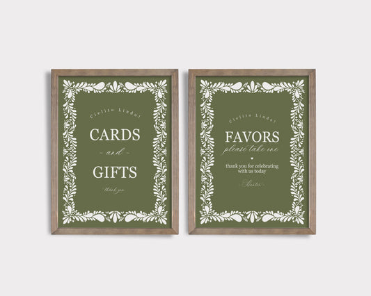 Green Talavera Cards & Gifts and Favors Sign Template, Olive Spanish Tile Wedding, Mexican Baby Shower Fiesta, Terracotta Bridal WP1021