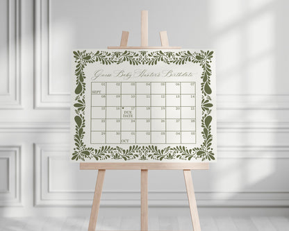 Green Talavera Baby Shower Guess the Date Template, Olive Spanish Tile Mexican Baby Fiesta, Terracotta Baby Sprinkle Cielito Lindo WP1021