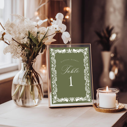 Green Talavera Table Number Cards Template, Olive Spanish Tile Wedding Decor, Mexican Baby Shower Fiesta, Terracotta Bridal Shower WP1021