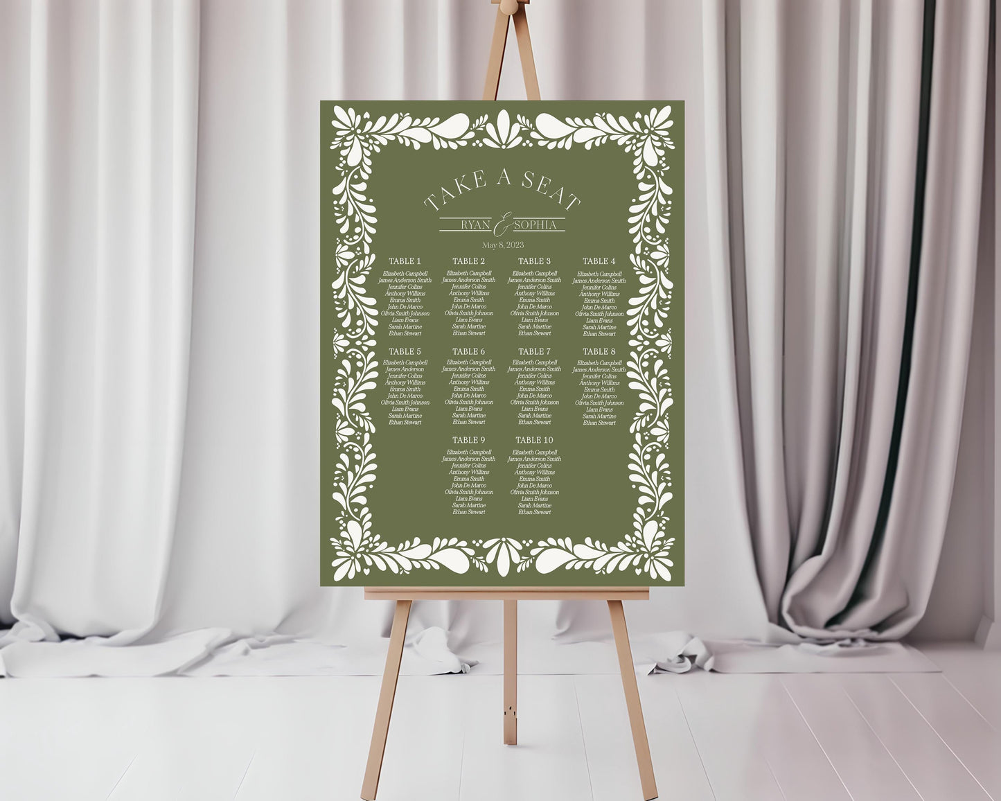 Green Talavera Seating Chart Cards Template, Olive Spanish Tile Wedding Decor, Mexican Baby Shower Fiesta, Terracotta Bridal Shower WP1021