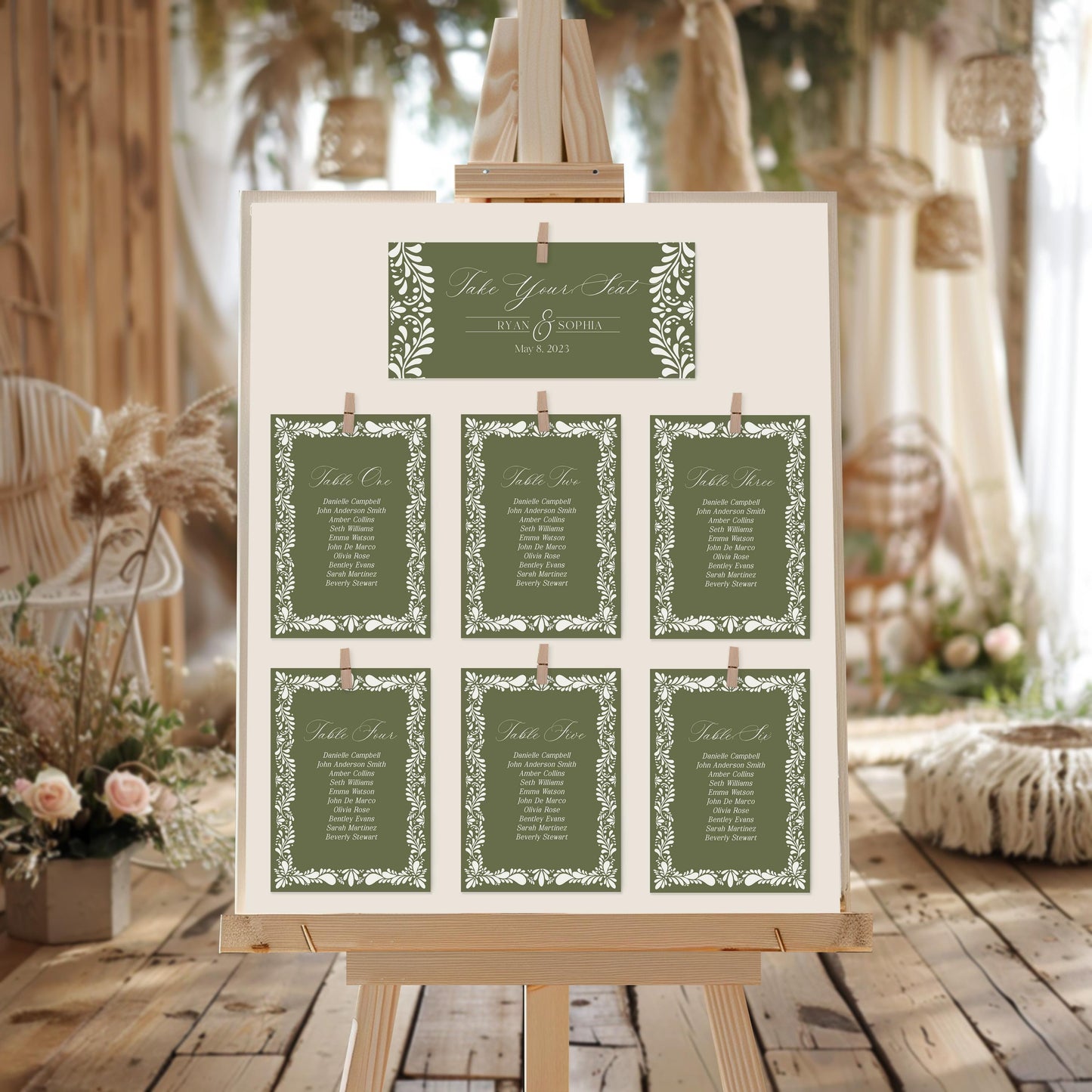 Green Talavera Seating Chart Cards Template, Olive Spanish Tile Wedding Decor, Mexican Baby Shower Fiesta, Terracotta Bridal Shower WP1021