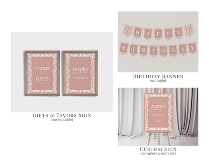 Pink Talavera First Birthday Bundle Printable Template, Spanish Mexican 1st Birthday Fiesta, Rose Papel Picado Birthday Party Decor WP1017