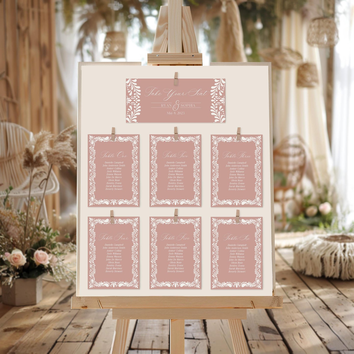 Pink Talavera Wedding Seating Chart Printable Template, Spanish Tile Party, Mexican Baby Shower Fiesta Girl, Bridal Shower Decor WP1017