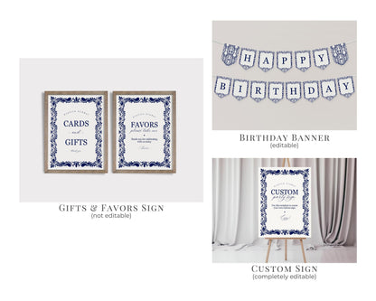 Blue Talavera First Birthday Bundle Printable Template, Spanish Tile Mexican 1st Birthday Fiesta, Papel Picado Birthday Party Decor WP1018