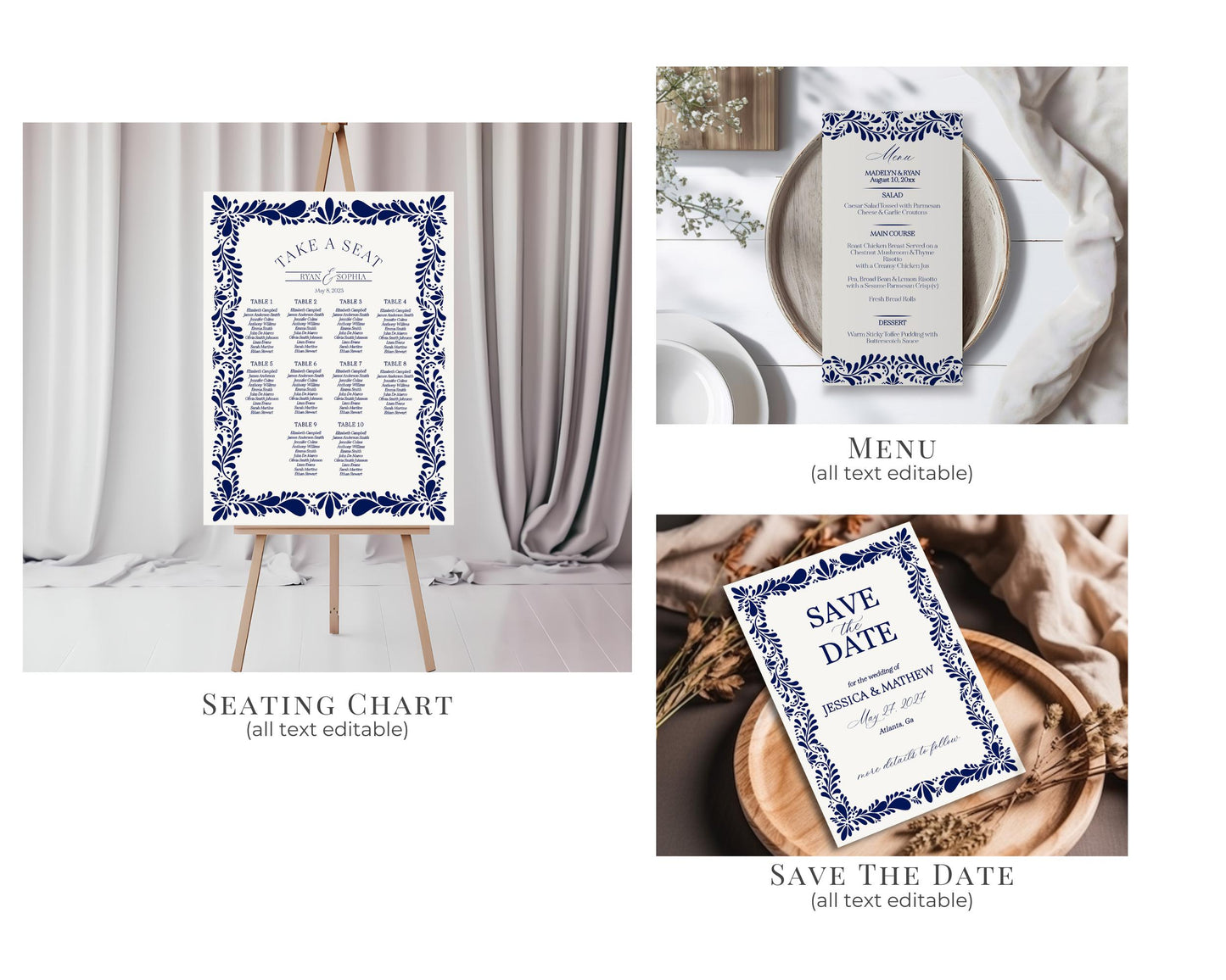 Blue Talavera Wedding Decor Printable Template Bundle, Spanish Tile Mexican Wedding Fiesta, Papel Picado Wedding WP1018