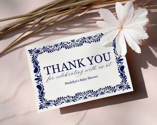 Blue Talavera Thank You Card Printable Template, Spanish Tile Wedding Decor, Mexican Baby Shower Fiesta, Bridal Shower Decor WP1018