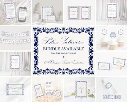 Blue Talavera Bridal Shower Banner Printable Template, Spanish Tile Mexican Couples Shower Fiesta, Papel Picado Bridal Brunch WP1018