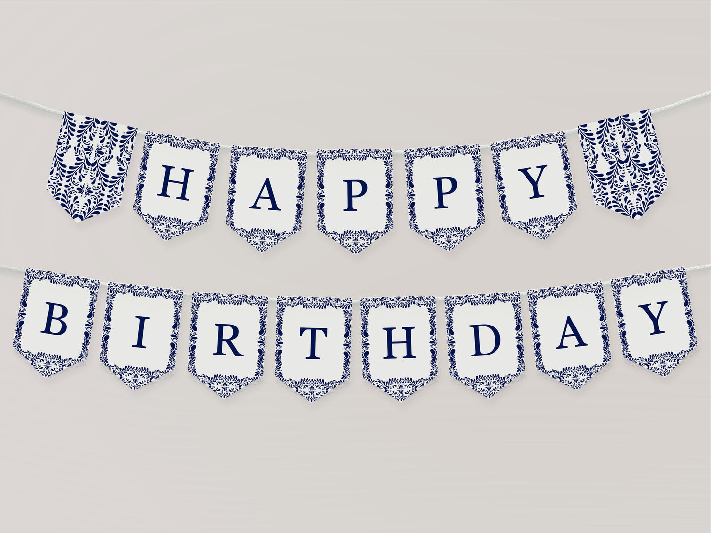 Blue Talavera Happy Birthday Banner Printable Template, Spanish Tile Mexican Birthday Fiesta, Gender Neutral Cielito Lindo WP1018