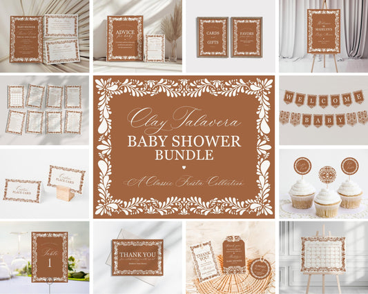 Clay Talavera Baby Shower Printable Bundle, Spanish Tile Mexican Baby Shower Fiesta, Terracotta Baby Sprinkle Cielito Lindo WP1019