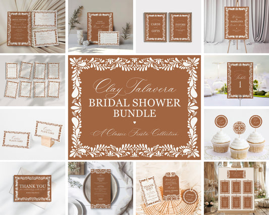 Clay Talavera Bridal Shower Printable Template Bundle, Spanish Tile Mexican Couples Shower Fiesta, Terracotta Bridal Brunch WP1019