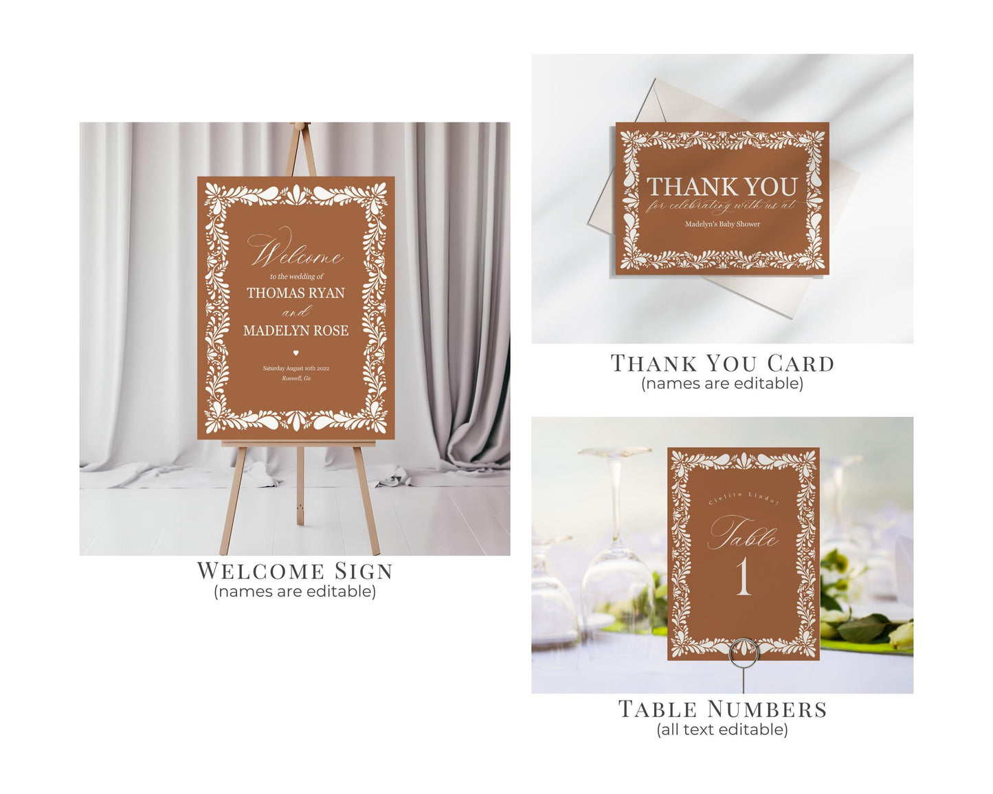 Caly Talavera Wedding Decor Printable Template Bundle, Spanish Tile Wedding Ceremony Decor, Mexican Fiesta Terracotta Wedding Decor WP1019