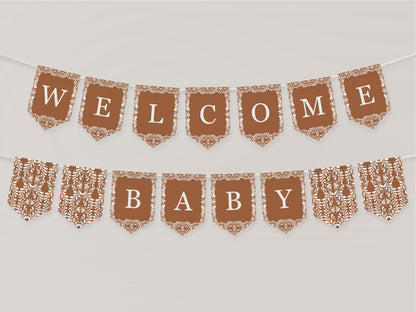 Clay Talavera Baby Shower Banner Printable Template, Spanish Tile Mexican Baby Shower Fiesta, Terracotta Baby Sprinkle Cielito Lindo WP1019