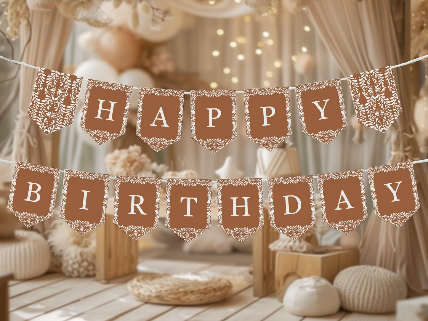 Clay Talavera Happy Birthday Banner Printable Template, Burnt Orange Spanish Tile Mexican Birthday Fiesta, Terracotta Birthday Party WP1019