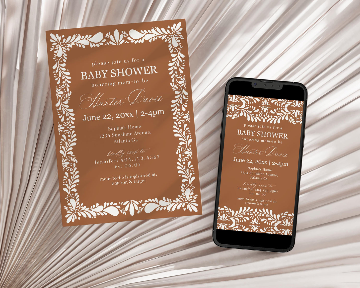 Clay Talavera Baby Shower Invitation Template, Orange Spanish Tile Mexican Baby Shower Fiesta, Terracotta Baby Sprinkle Cielito Lindo WP1019