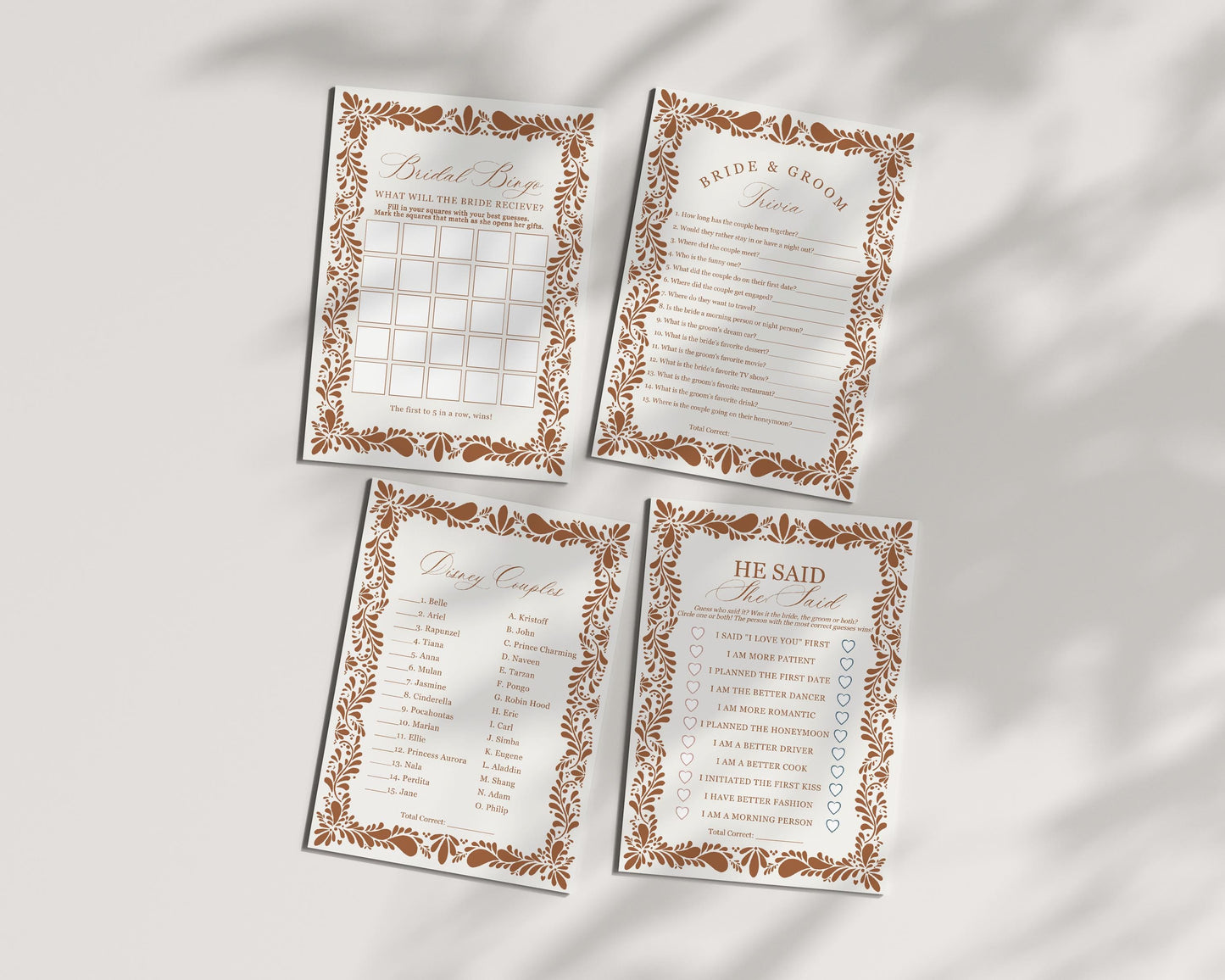 Clay Talavera Bridal Shower Games Set Template, Burnt Orange Spanish Tile Mexican Couples Shower Fiesta, Terracotta Bridal Brunch WP1019