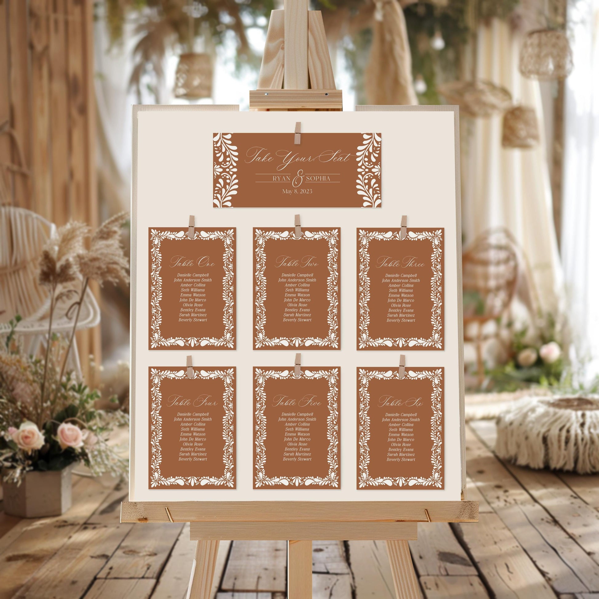 Clay Talavera Seating Chart Template, Burnt Orange Spanish Tile Wedding Decor, Mexican Baby Shower Fiesta, Terracotta Bridal Shower WP1019