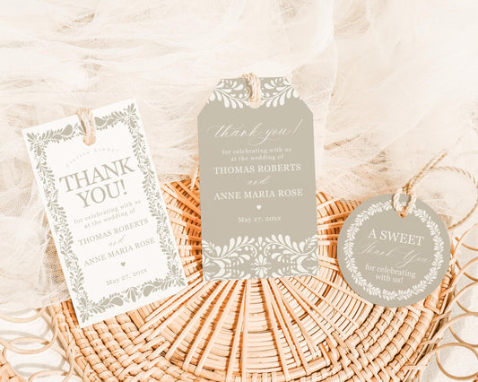 Beige Talavera Wedding Favor Tags Printable Template, Neutral Spanish Tile Mexican Wedding Reception Fiesta, Papel Picado Ceremony WP1020