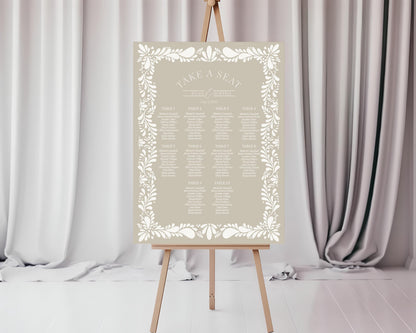 Beige Talavera Wedding Seating Chart Cards Template, Neutral Spanish Tile Wedding, Mexican Baby Shower Fiesta, Bridal Shower Decor WP1020