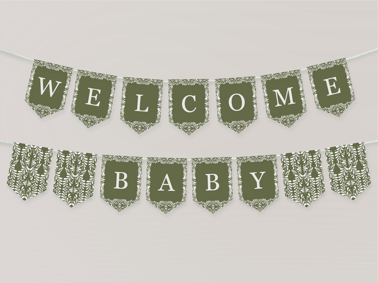 Green Talavera Baby Shower Banner Printable Template, Olive Spanish Tile Mexican Baby Fiesta, Terracotta Baby Sprinkle Cielito Lindo WP1021