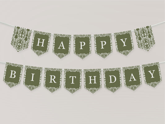 Green Talavera Happy Birthday Banner Printable Template, Olive Spanish Tile Mexican Birthday Fiesta, Terracotta Birthday Party Decor WP1021