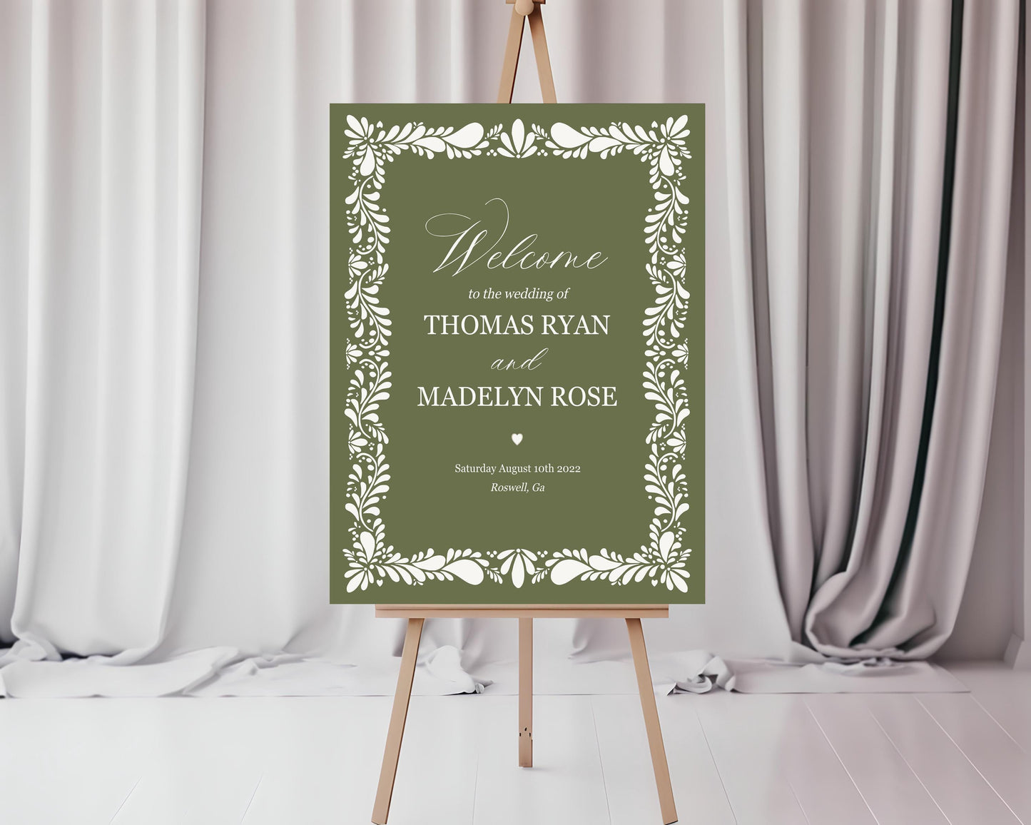 Green Talavera Wedding Welcome Sign Template, Olive Spanish Tile Wedding Ceremony Decor, Mexican Fiesta Terracotta Wedding Decor WP1021