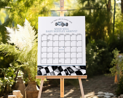 Blue Race Car Baby Shower Guess the Date Game Template