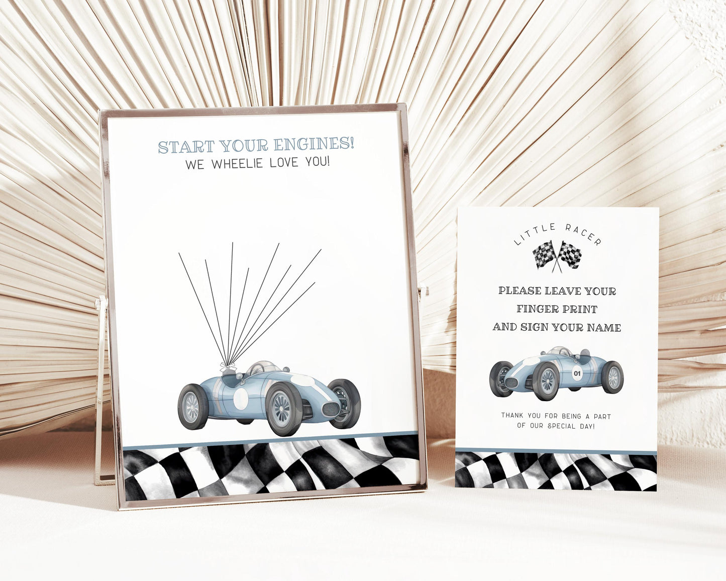 Blue Race Car Thumb Print Guestbook Baby Shower Printable Template