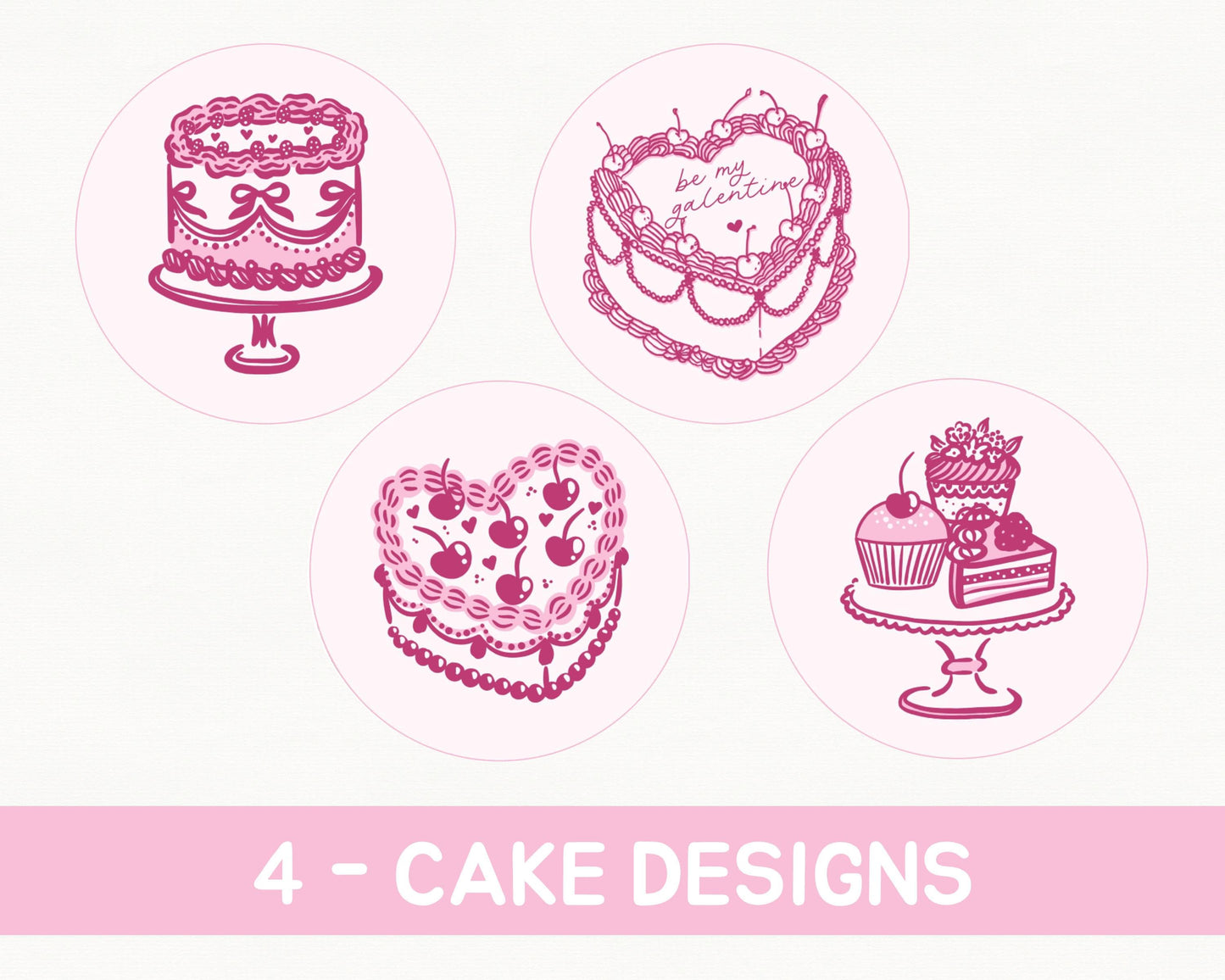 Pink Coquette Heart Cake Galentine Party Cupcake Toppers Printable Template