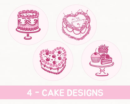 Pink Coquette Heart Cake Galentine Party Cupcake Toppers Printable Template