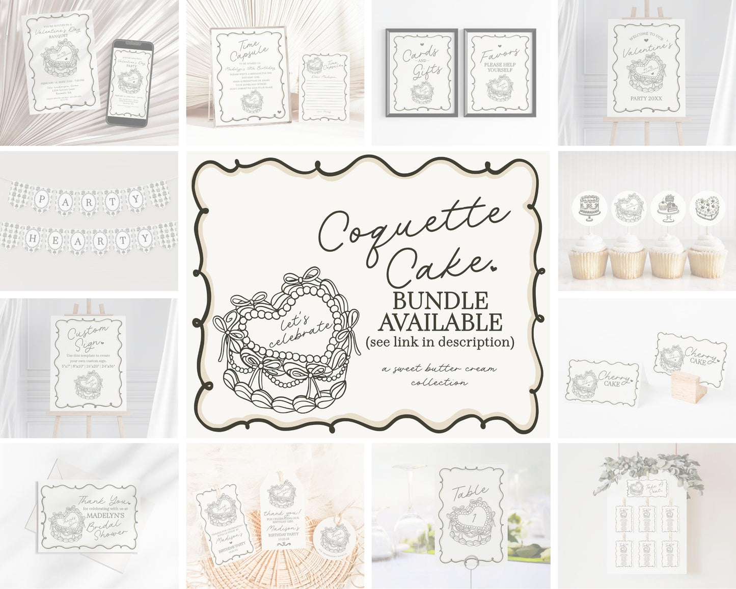 Beige Coquette Heart Cake Bridal Shower Welcome Sign Printable Template